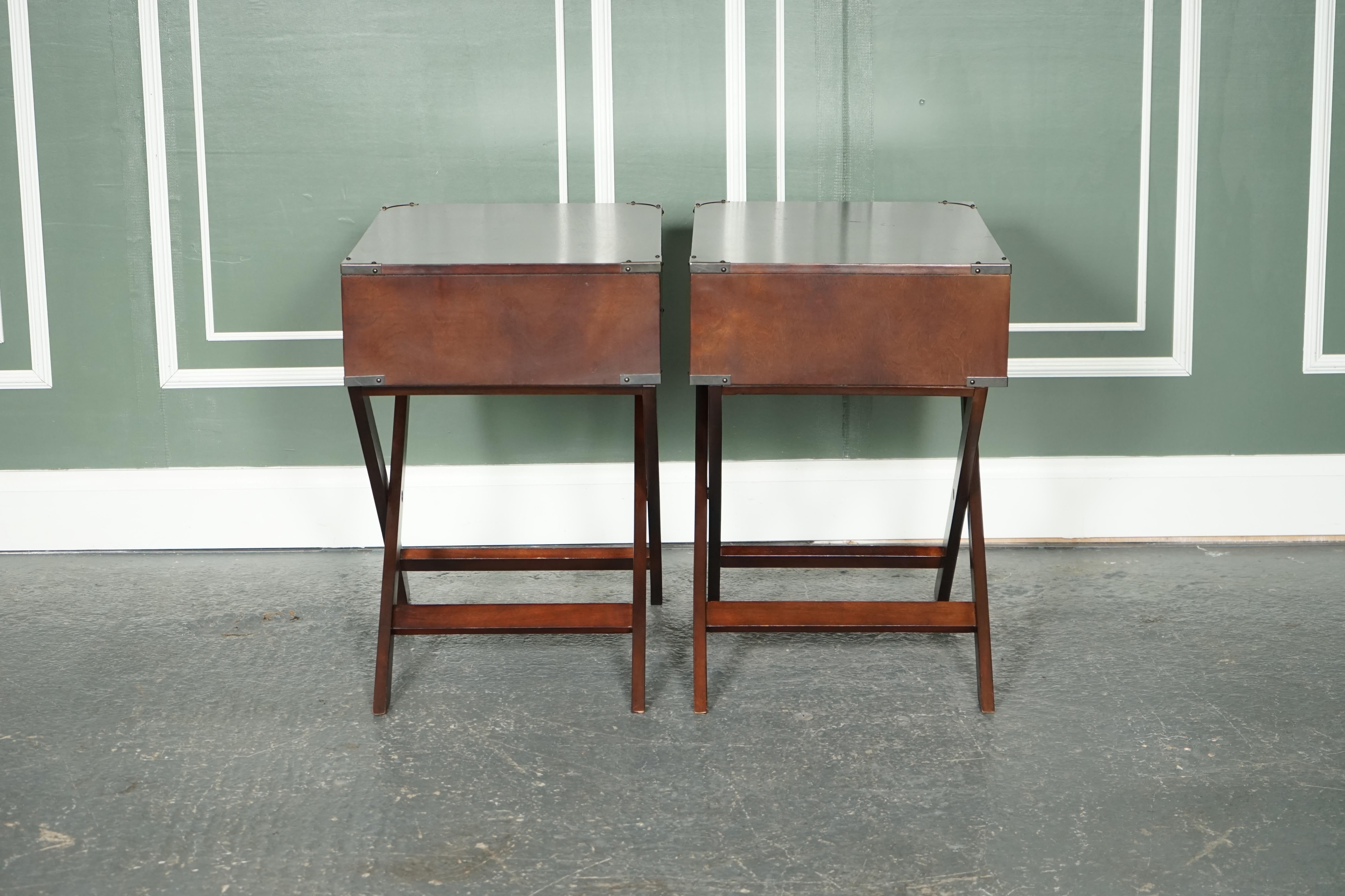 20th Century Vintage Pair of Military Campaign x Framed Bed Side End Tables