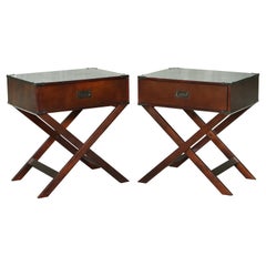 Vintage Pair of Military Campaign x Framed Bed Side End Tables