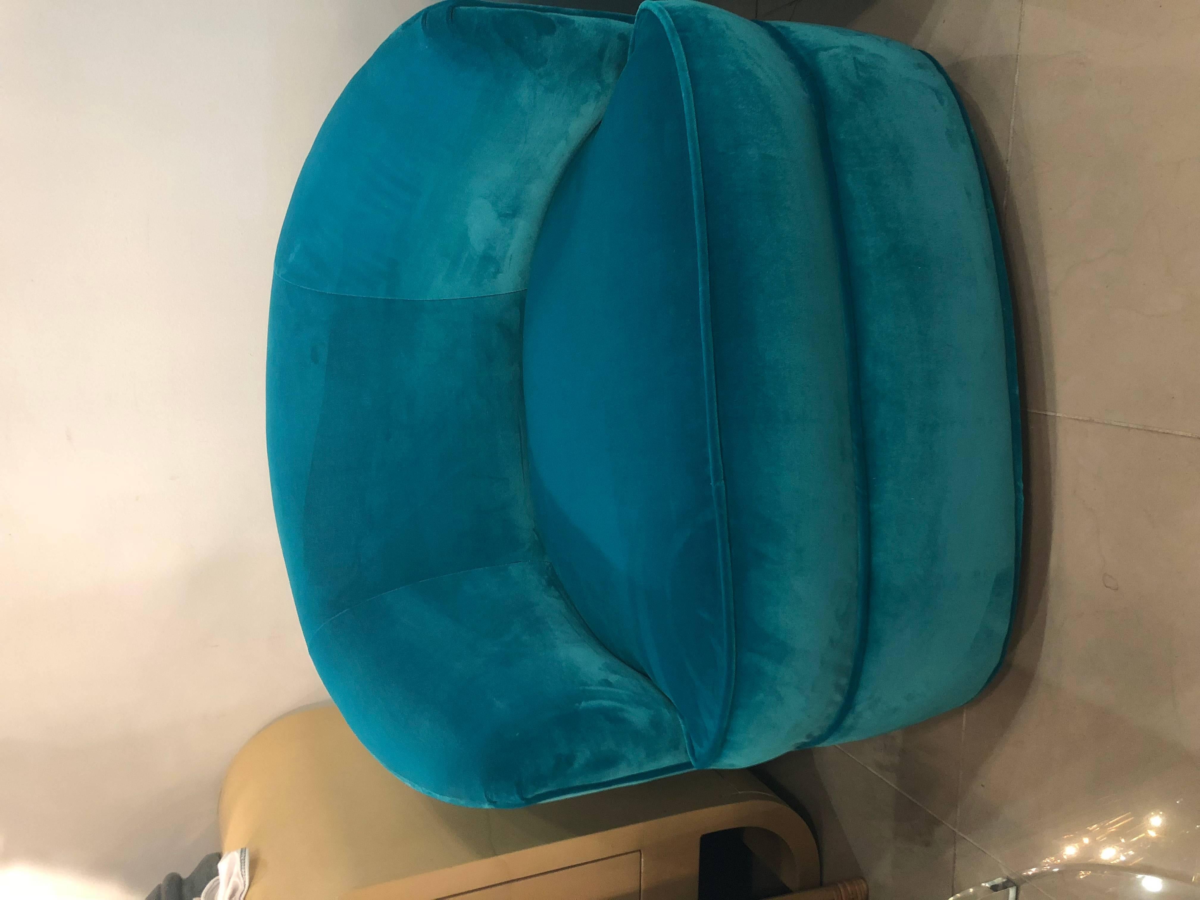 blue velvet barrel chair