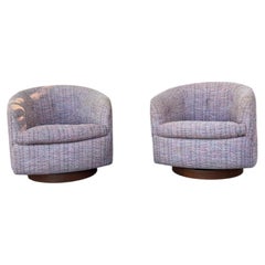 Vintage Pair of Milo Baughman for Thayer Coggin Walnut Swivel Chairs