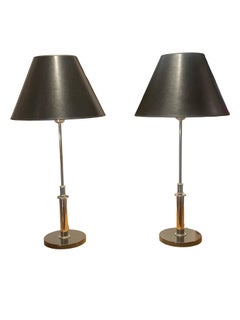 Paire de lampes de table minimalistes vintage plaquées nickel, vers les années 1980