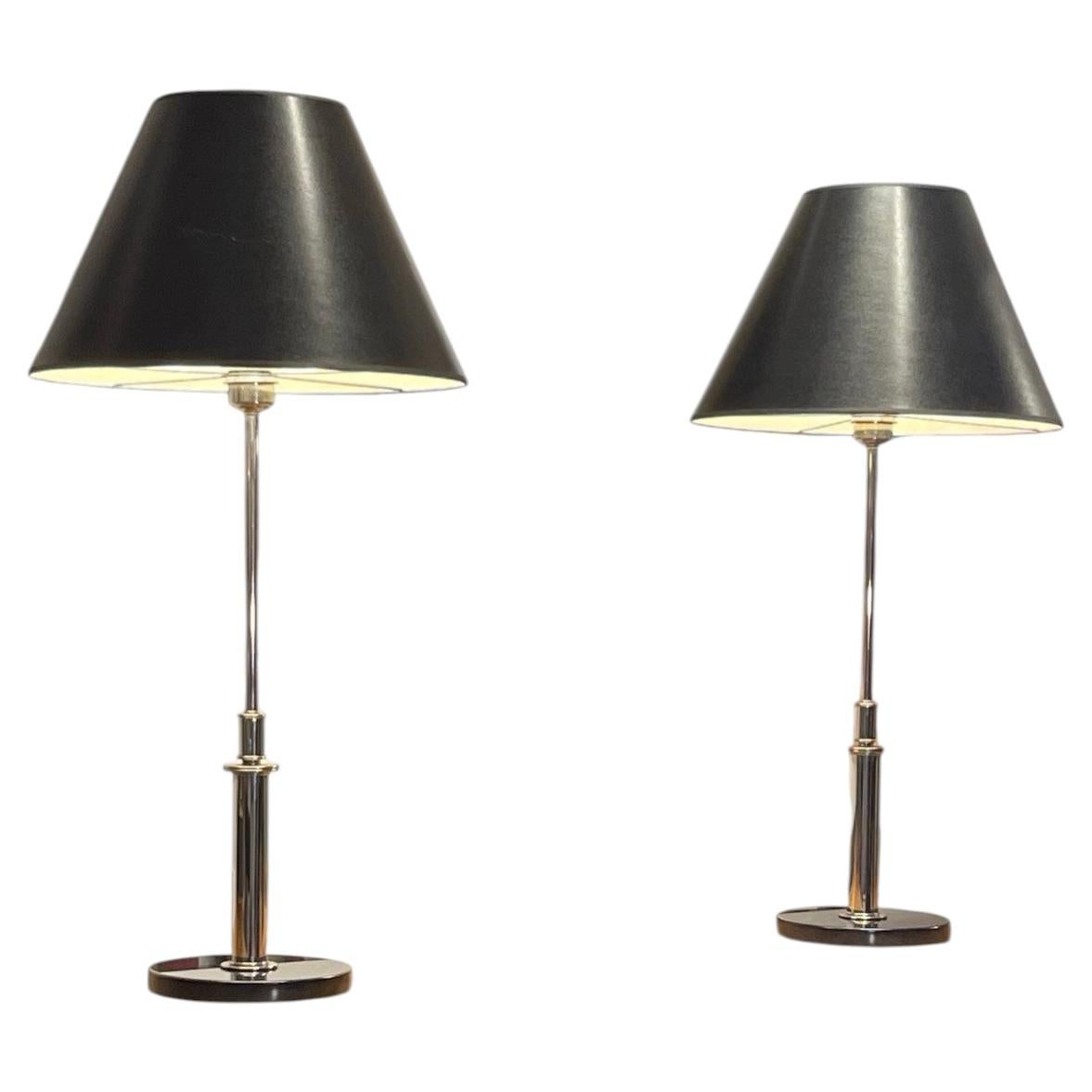 Paire de lampes de table minimalistes vintage plaquées nickel, vers les années 1980