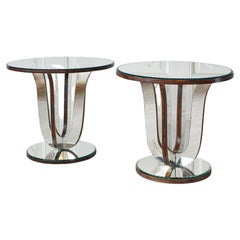 Vintage Pair of Mirror Gueridon Tables, France, 1950
s