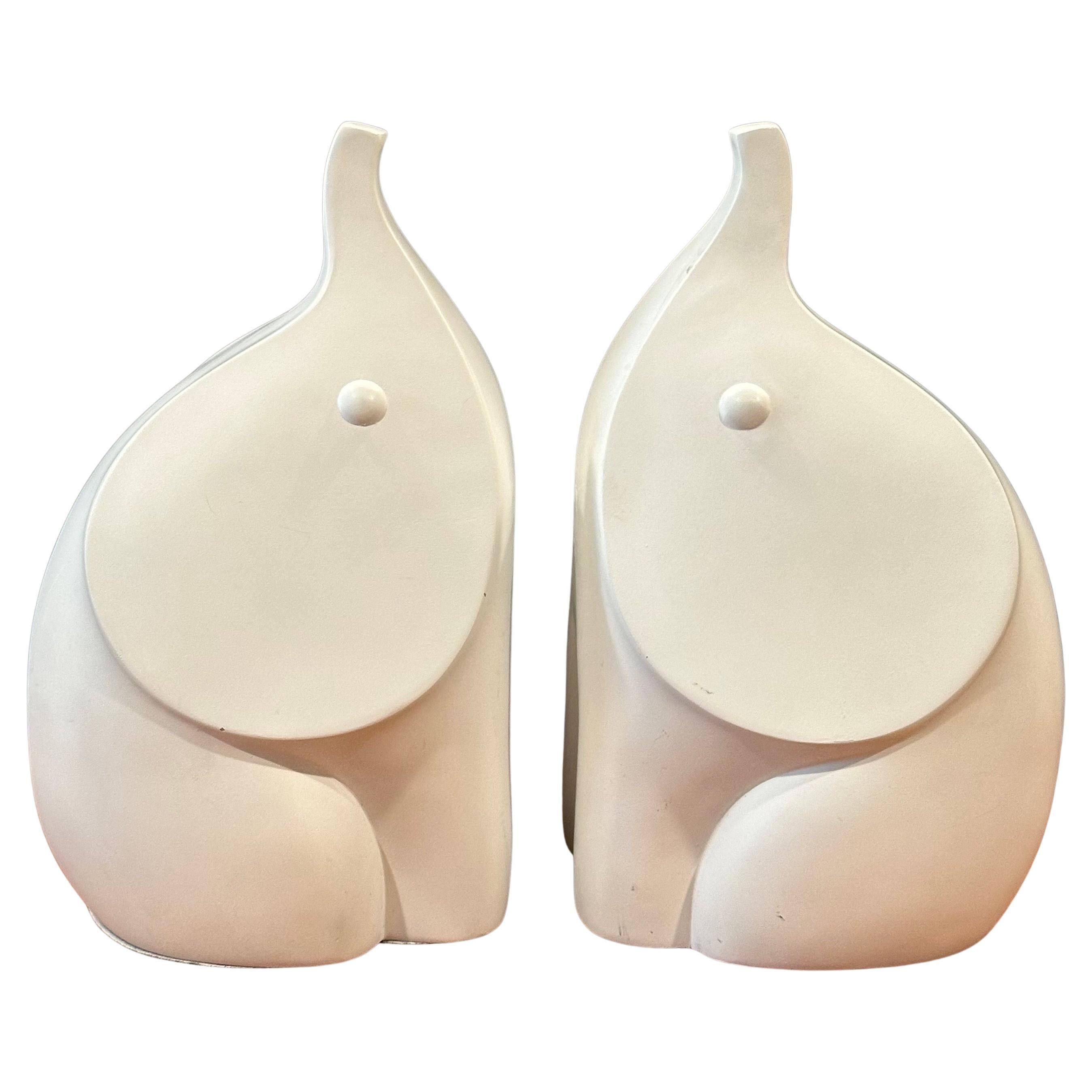 Vintage Pair of Modernist Elephant Bookends by Jonathan Adler