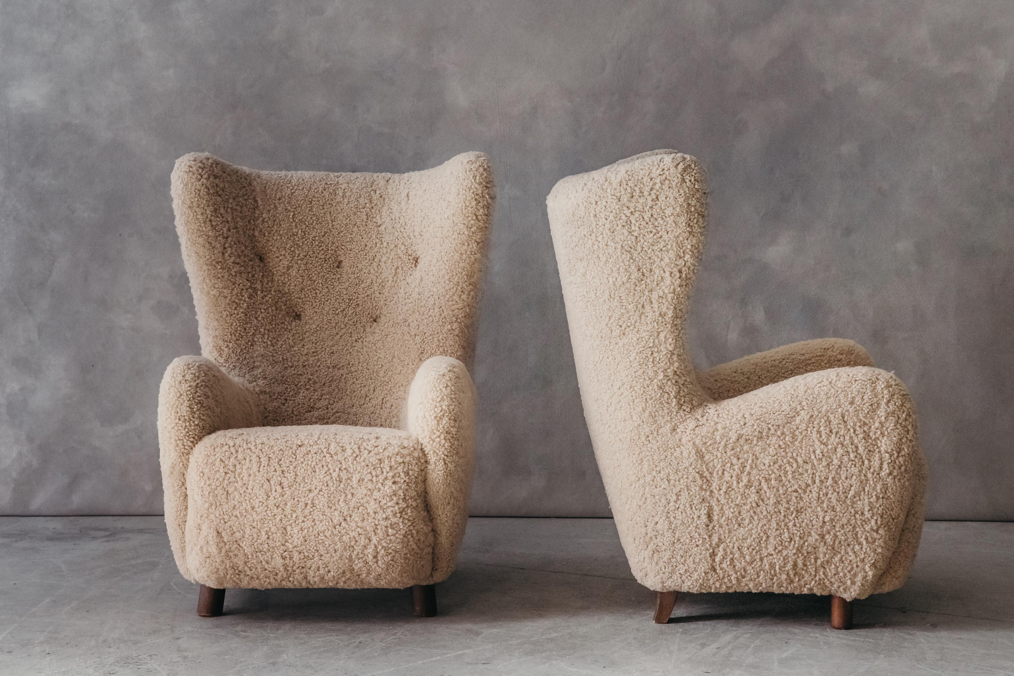 Mid-20th Century Vintage Pair Of Mogens Lassen Wingback Chairs From Denmark, Circa 1950