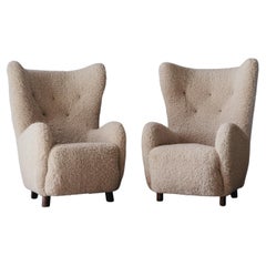 Vintage Pair Of Mogens Lassen Wingback Chairs From Denmark, Circa 1950