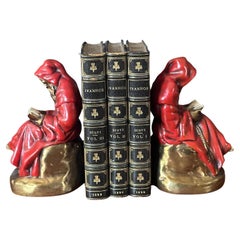 Vintage Pair of Monk Reading / Scholar Polychrome Bookends by Marion Bronze