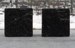 Vintage Pair of Monumental Marble Cube Tables in Nero Marquina with Casters