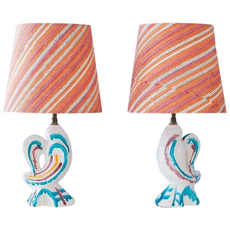 Vintage Pair Of Multicolored Zoomorphic, Multi Colored Table Lamps