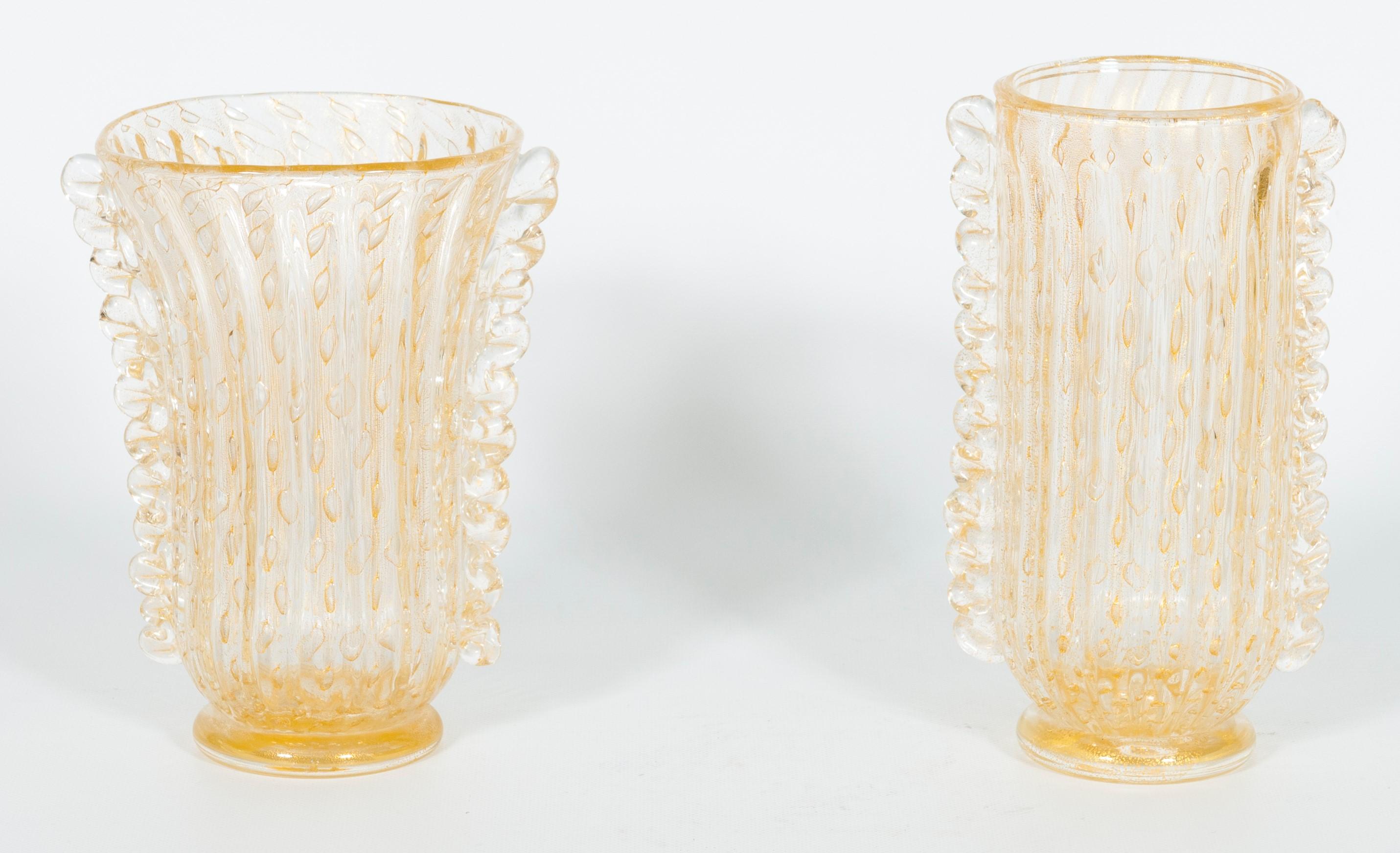 Vintage pair of Murano glass bubble vases with 