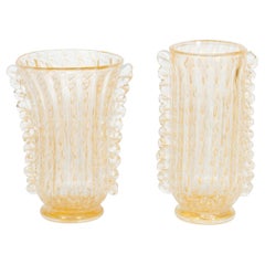 Coppia vintage di vasi a bolla in vetro di Murano con oro Sommerso, 1960 Barovier