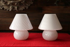 Vintage Pair of Murano Glass “Mushroom” Swirl Table Lamps – Italy, 1970s