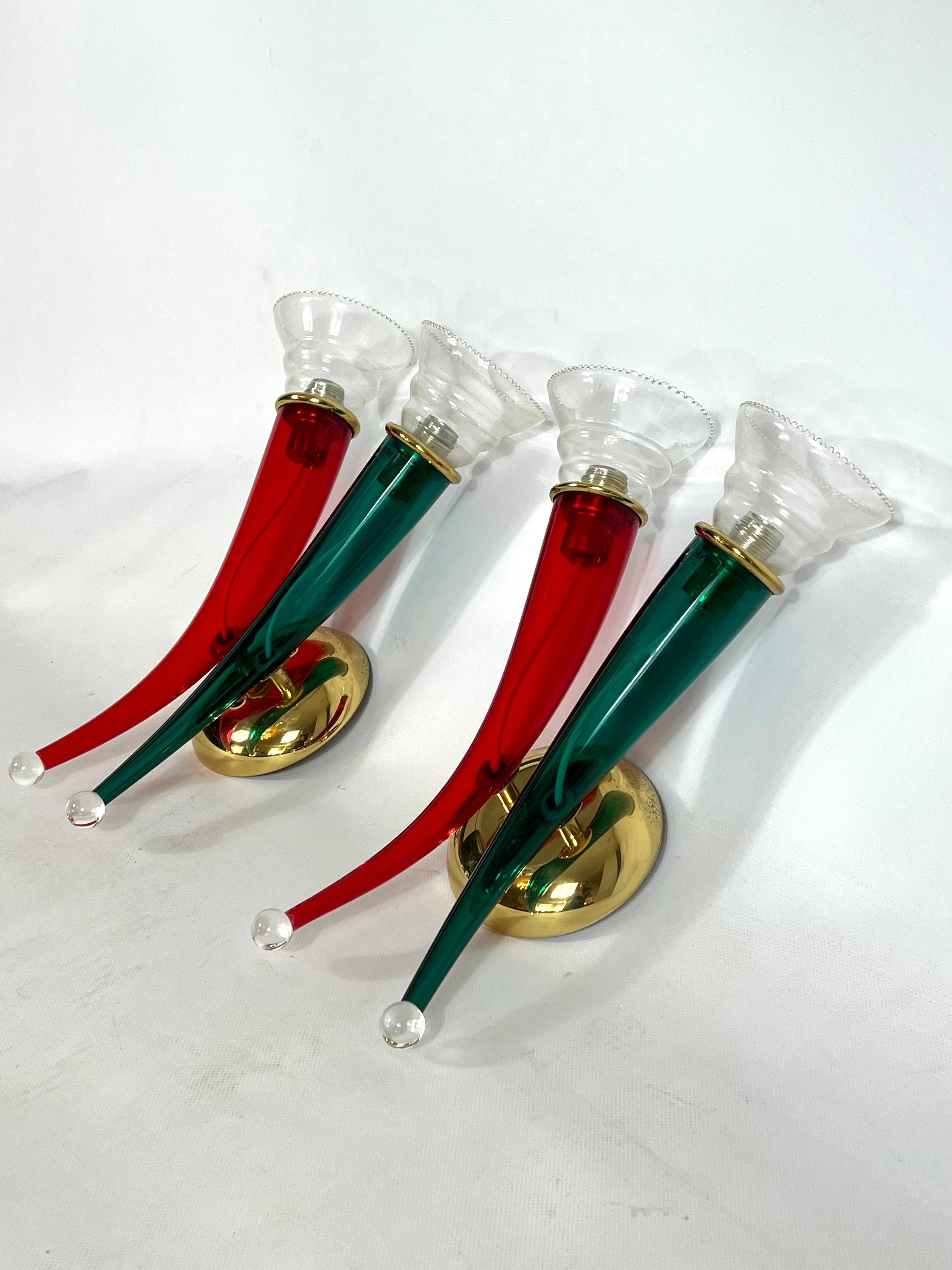 Vintage Pair of Murano Glass Sconces Signed by VeArt, Italy, 1970s For Sale 3