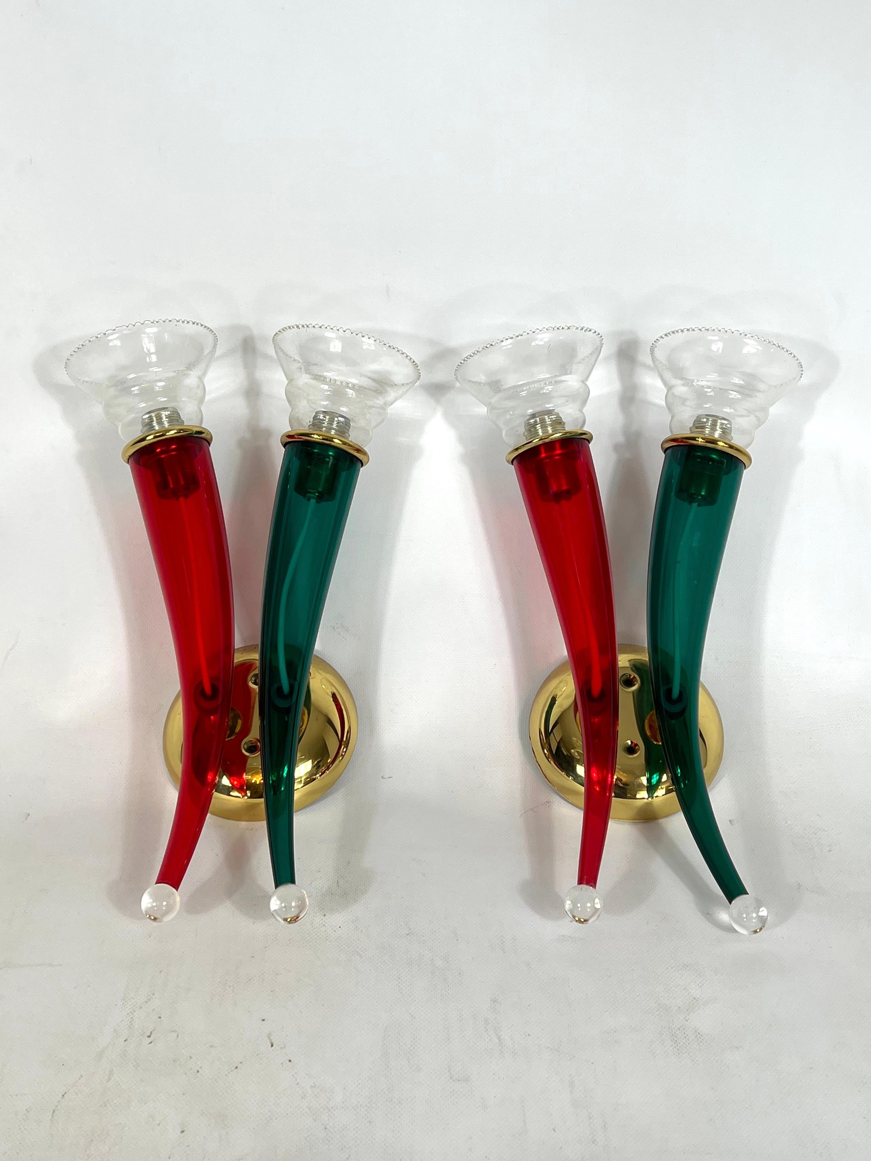 Vintage Pair of Murano Glass Sconces Signed by VeArt, Italy, 1970s For Sale 4