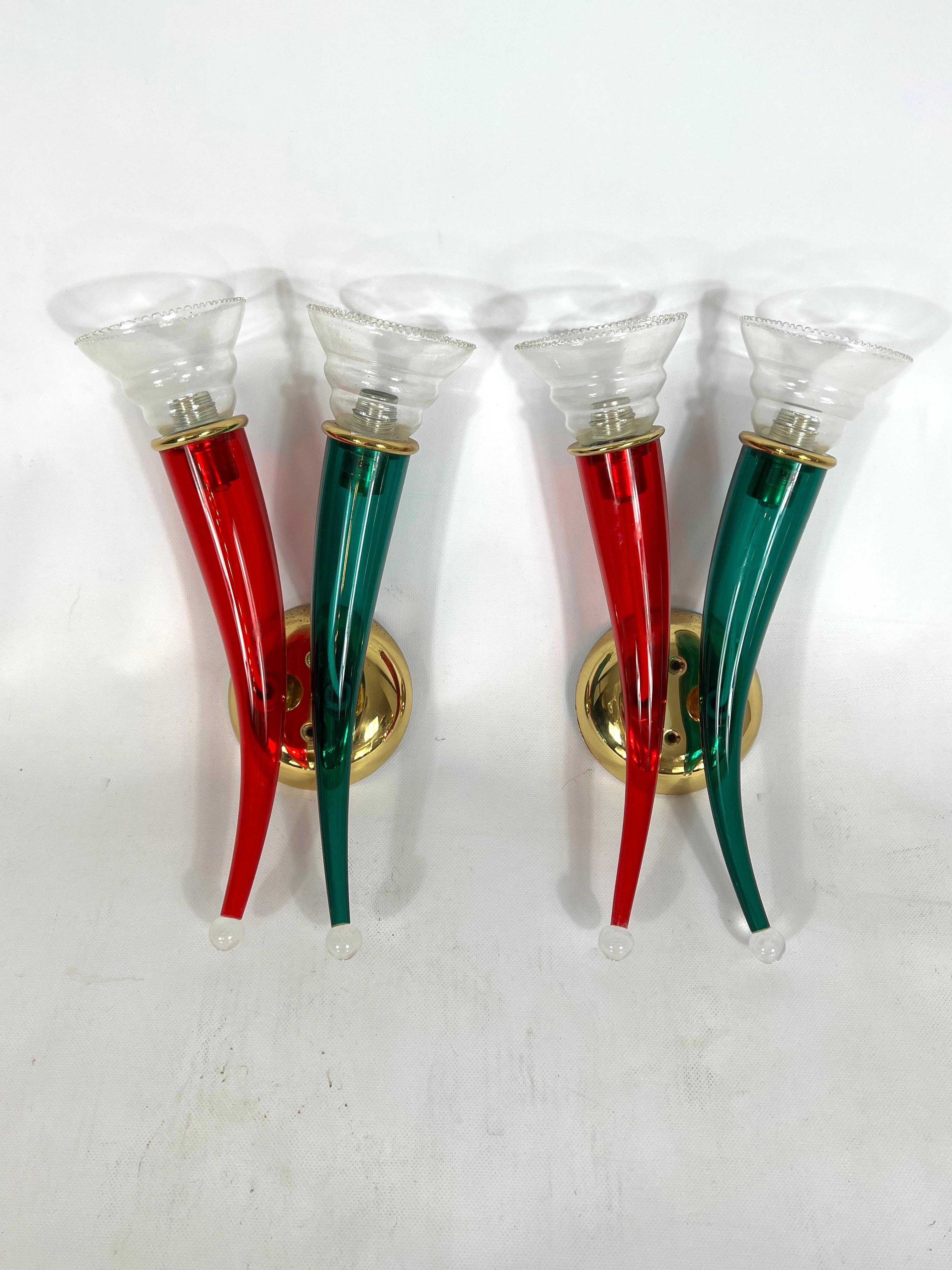 Vintage Pair of Murano Glass Sconces Signed by VeArt, Italy, 1970s For Sale 5