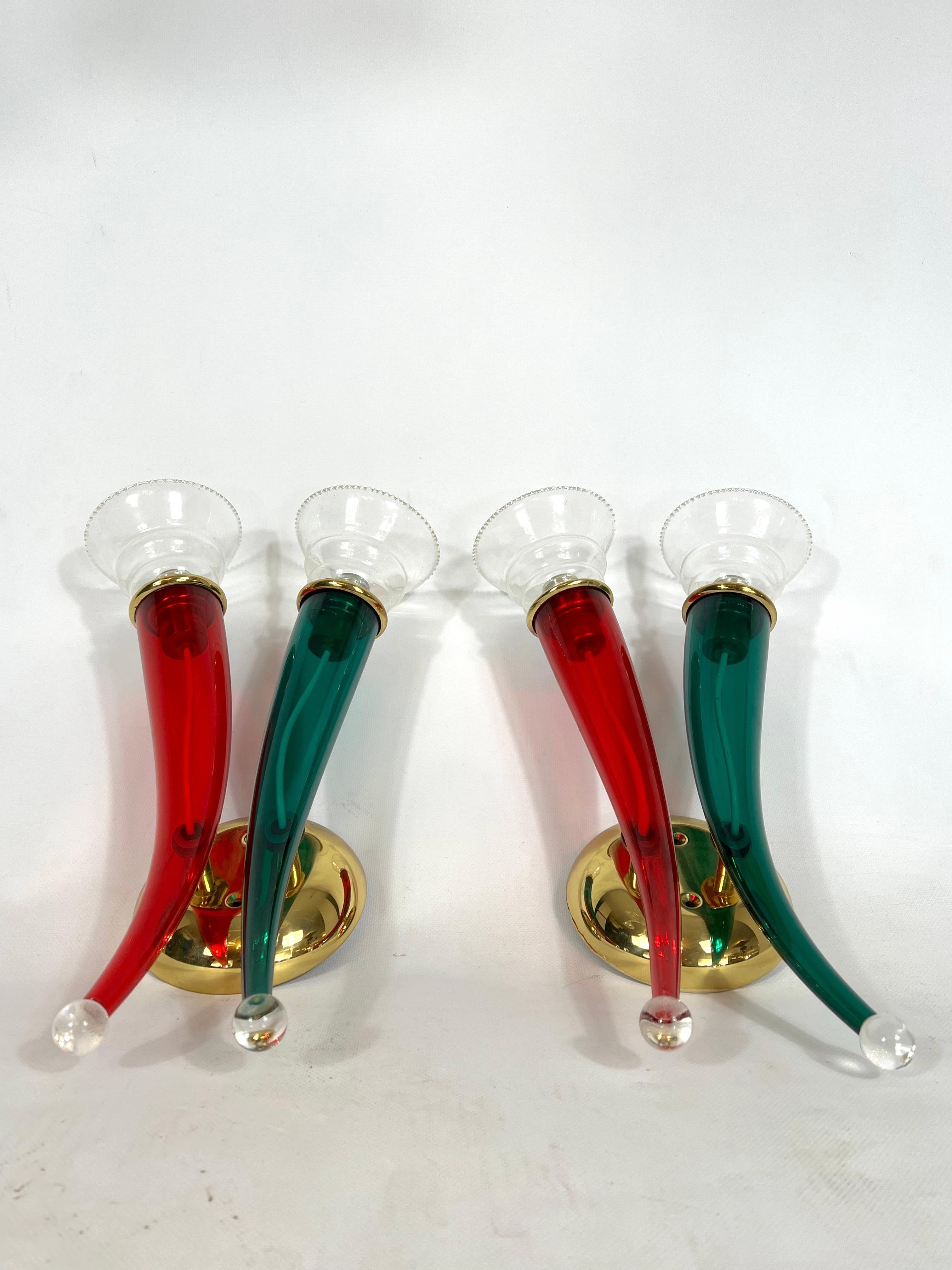 Vintage Pair of Murano Glass Sconces Signed by VeArt, Italy, 1970s For Sale 6