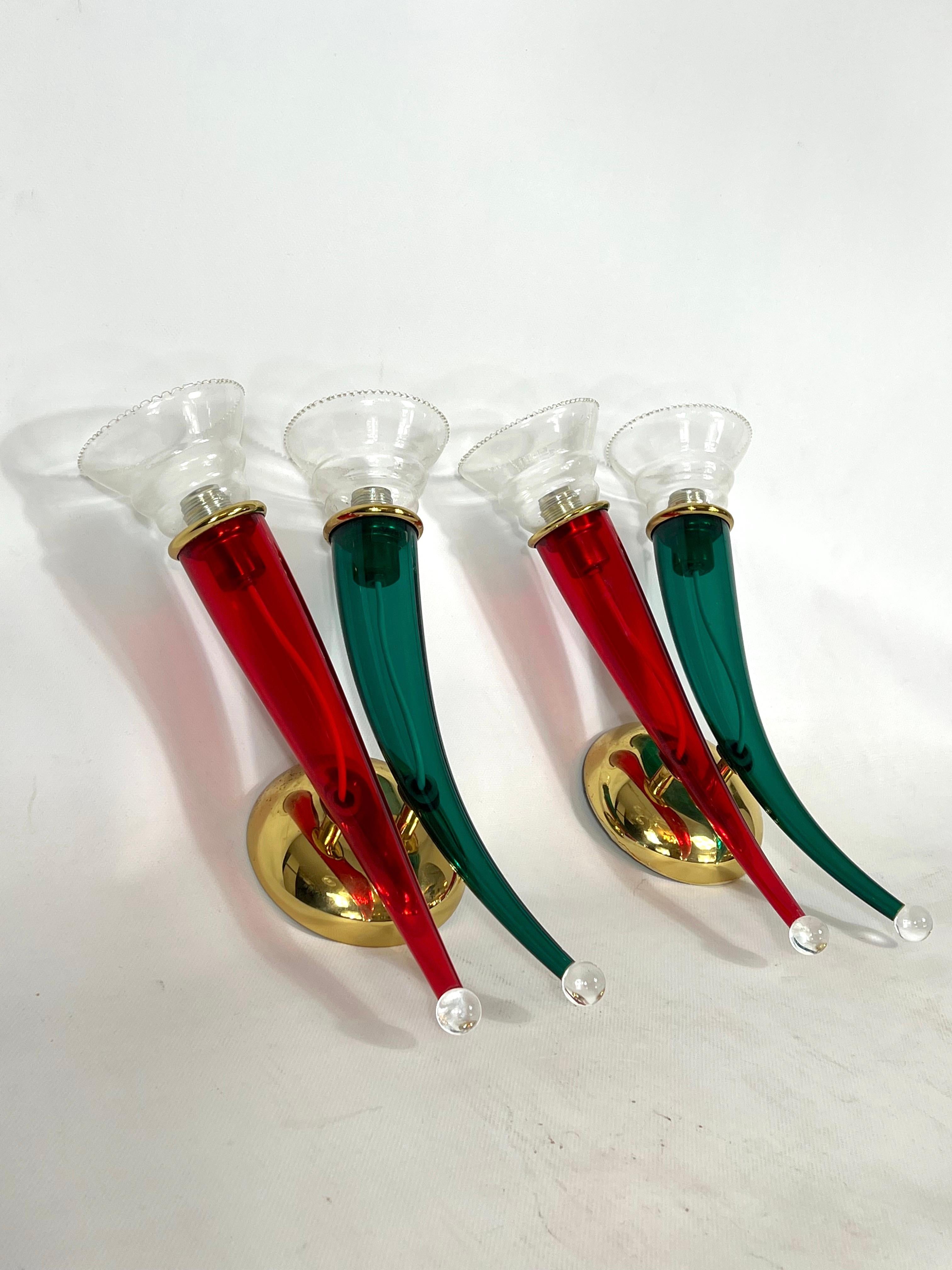 Italian Vintage Pair of Murano Glass Sconces Signed by VeArt, Italy, 1970s For Sale