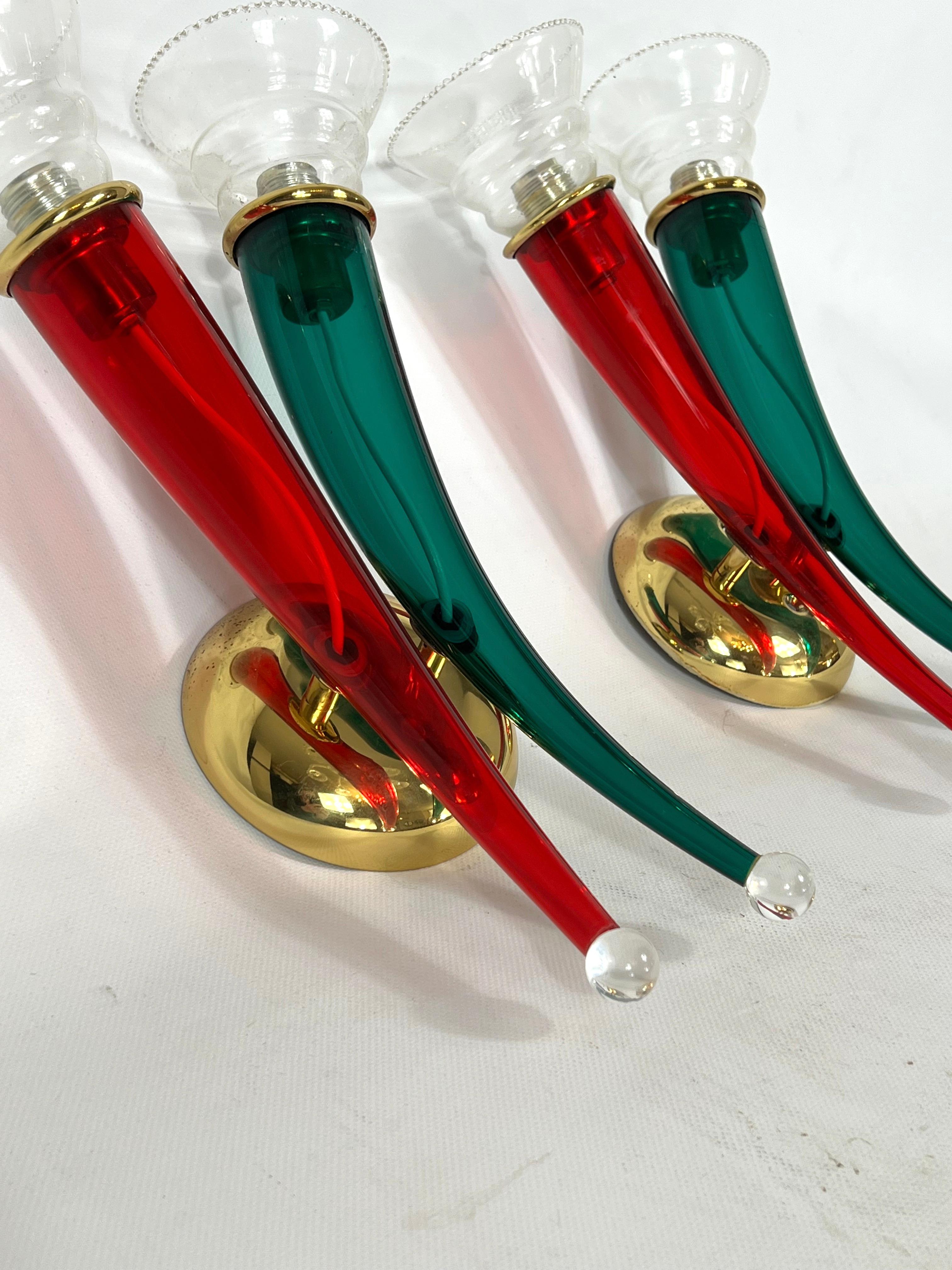 20th Century Vintage Pair of Murano Glass Sconces Signed by VeArt, Italy, 1970s For Sale
