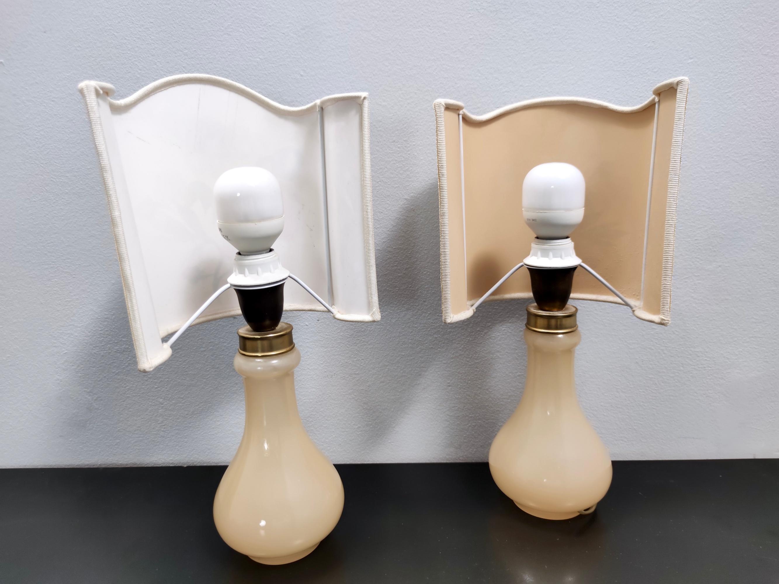 Mid-Century Modern Vintage Pair of Murano Glass Table Lamps by Gino Cenedese with Floral Lampshades For Sale