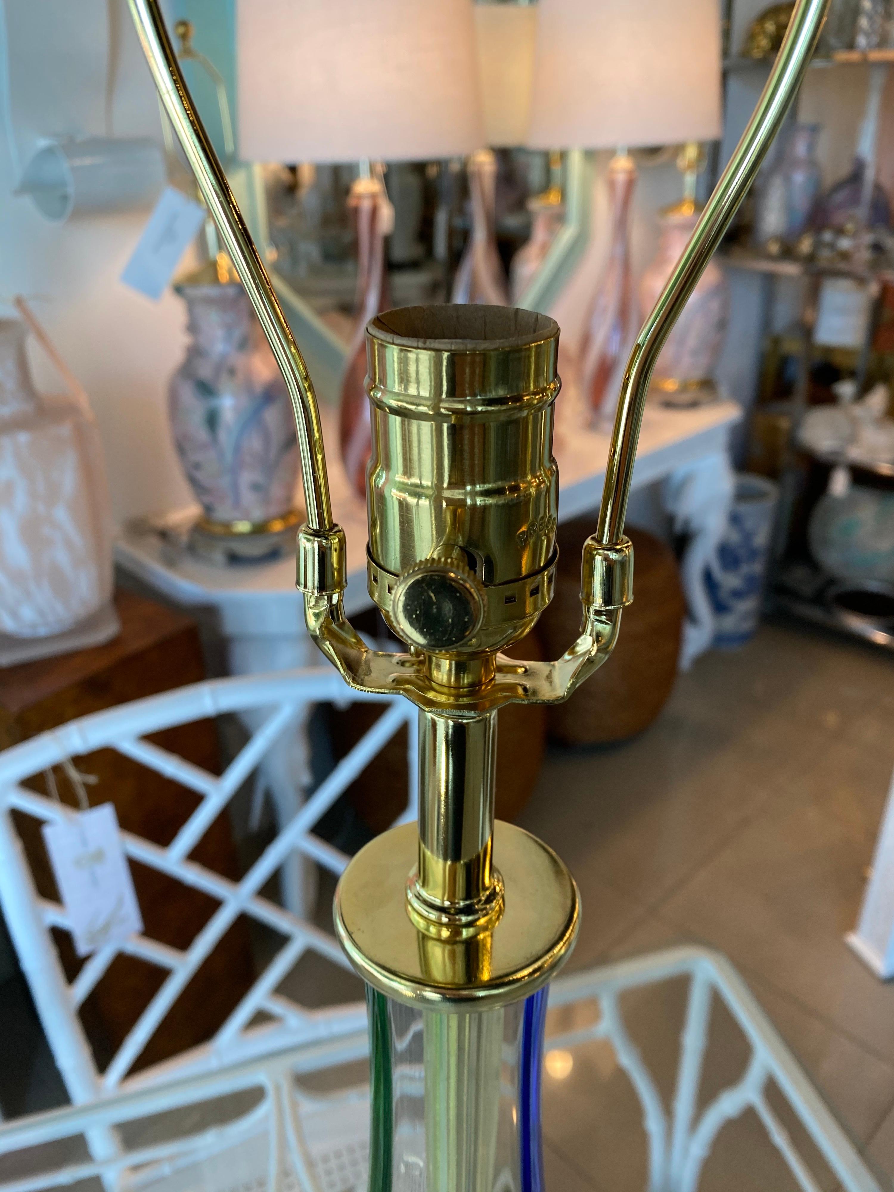 Vintage Pair of Murano Glass Table Lamps Fully Restored Brass Lucite 4