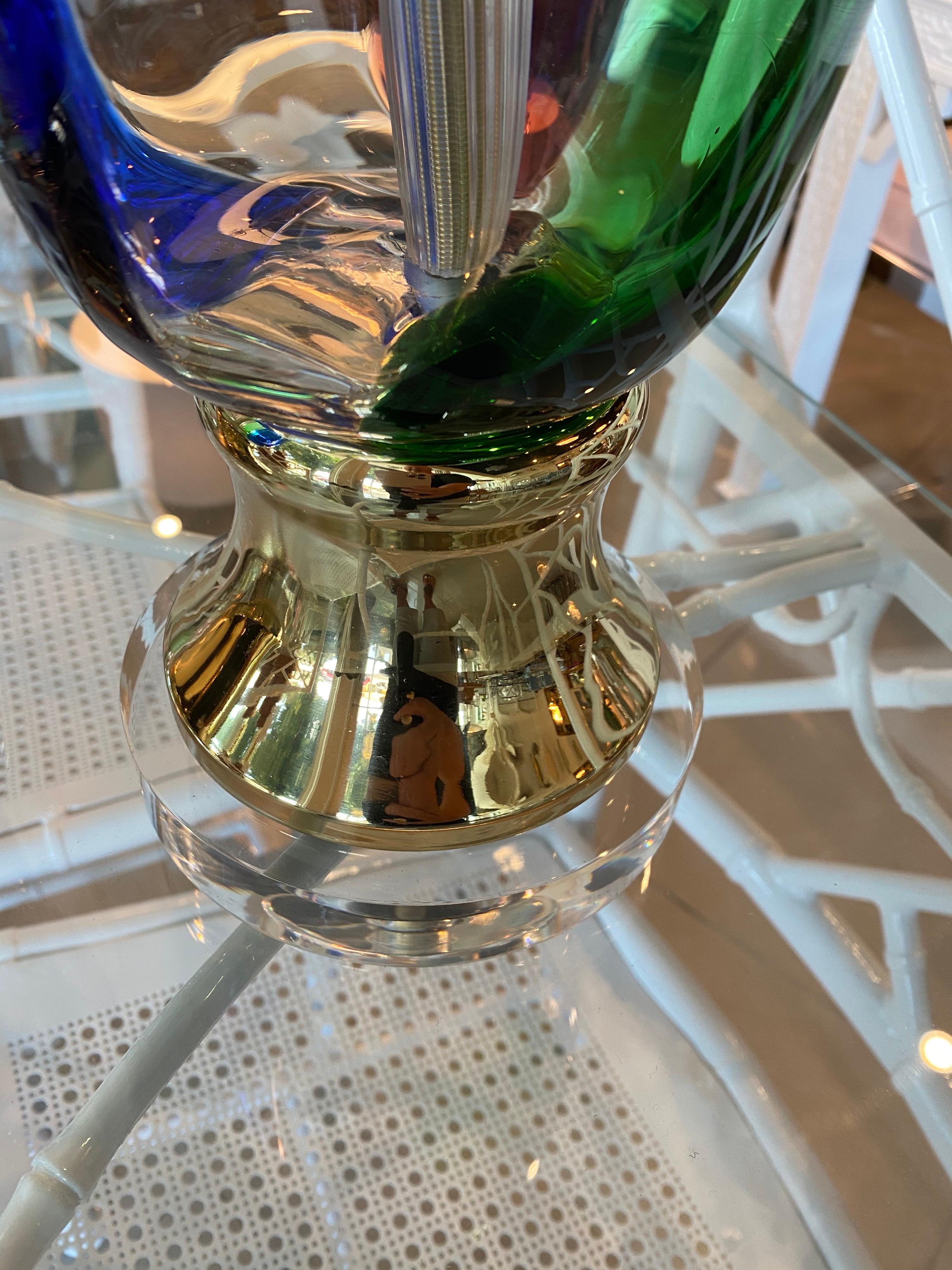 Vintage Pair of Murano Glass Table Lamps Fully Restored Brass Lucite 5