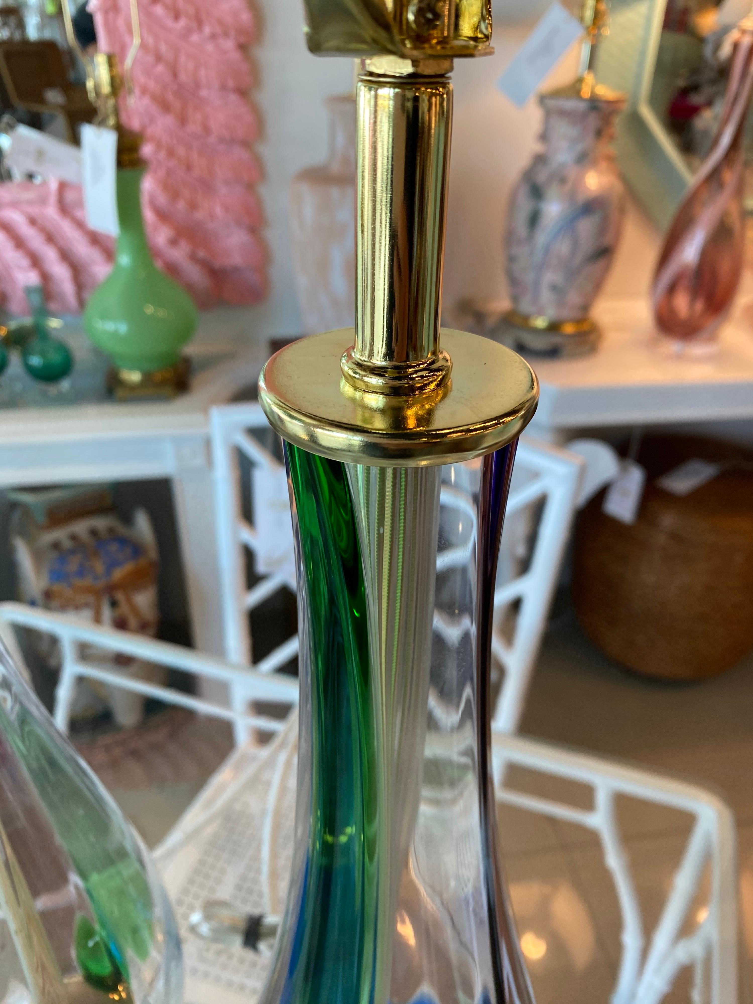 Vintage Pair of Murano Glass Table Lamps Fully Restored Brass Lucite 8