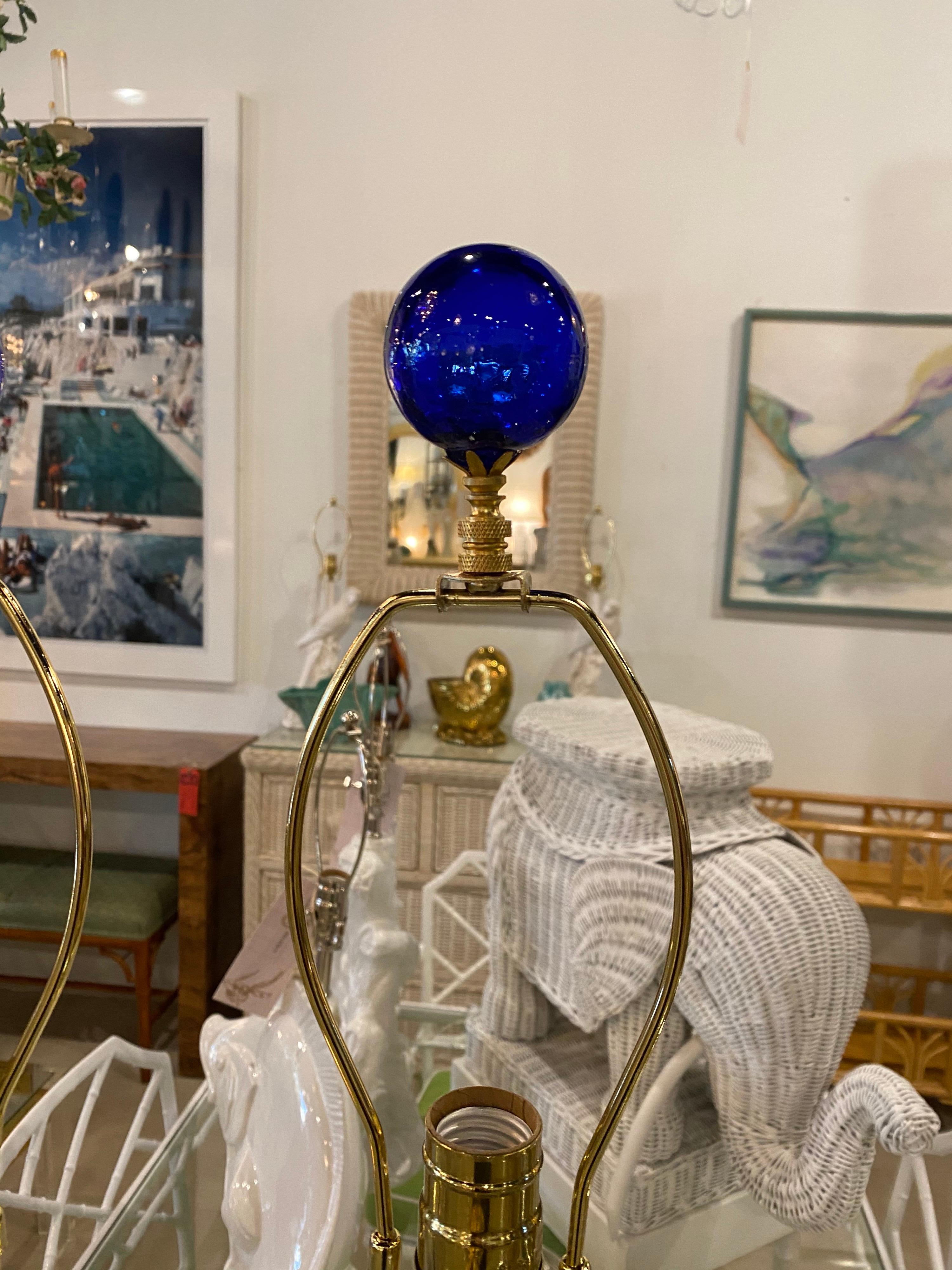 Hollywood Regency Vintage Pair of Murano Glass Table Lamps Fully Restored Brass Lucite