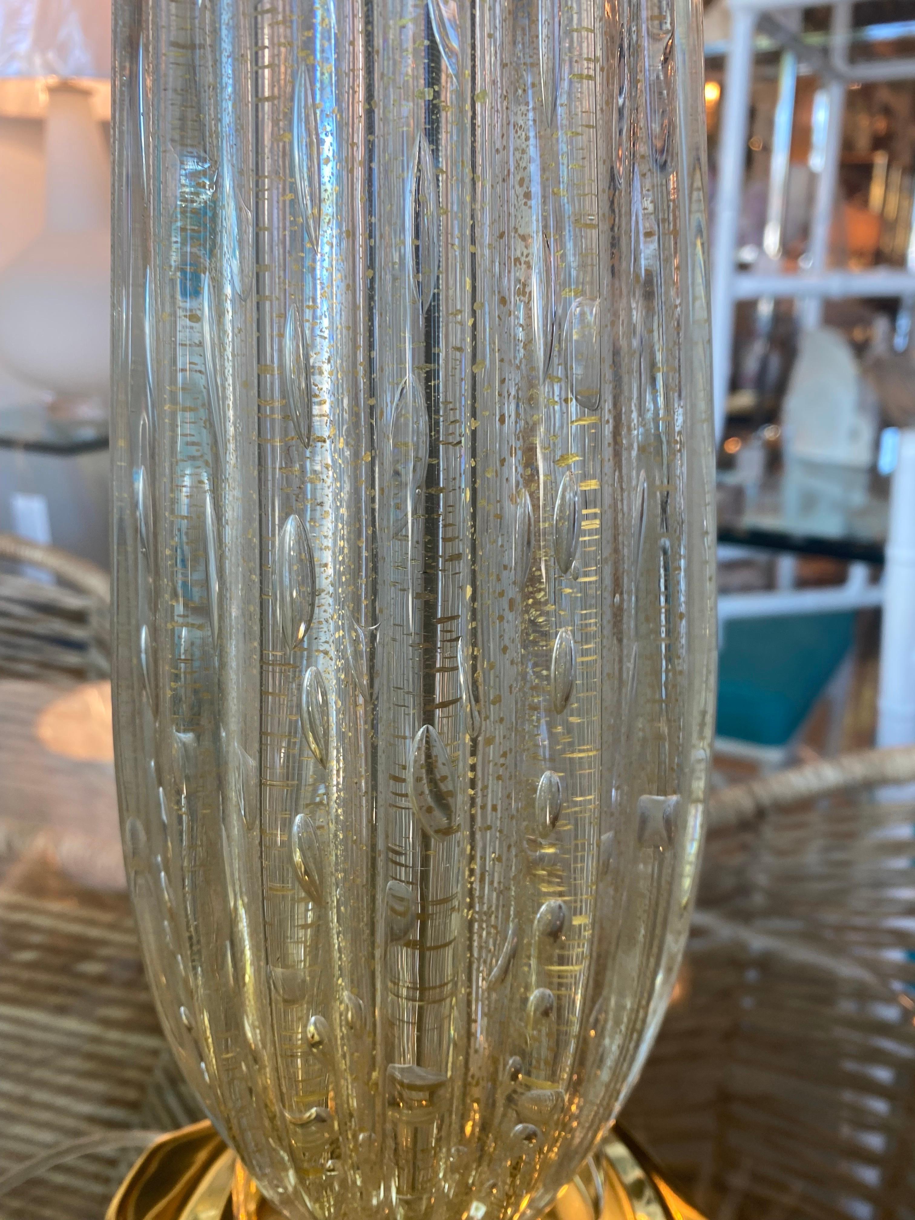 Vintage Pair of Murano Gold Seguso Bubble Table Lamps Newly Wired Lucite Brass In Good Condition In West Palm Beach, FL