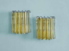 Vintage Pair of Murano Wall Lights in Yellow and Clear Glass, Italy 20th Century
