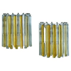 Vintage Pair of Murano Wall Lights in Yellow and Clear Glass, Italy 20th Century