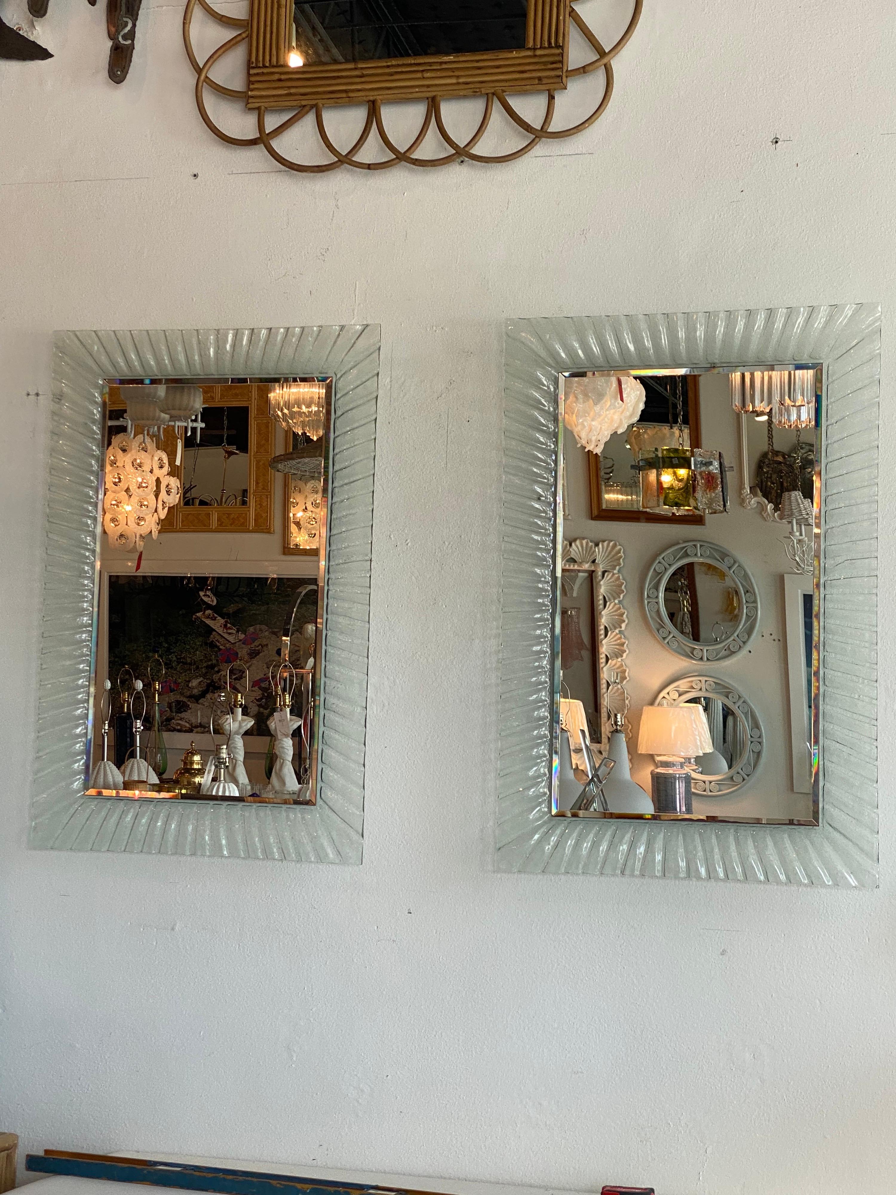 Vintage Pair of Italian Murano Wavy Glass Wall Mirrors  5
