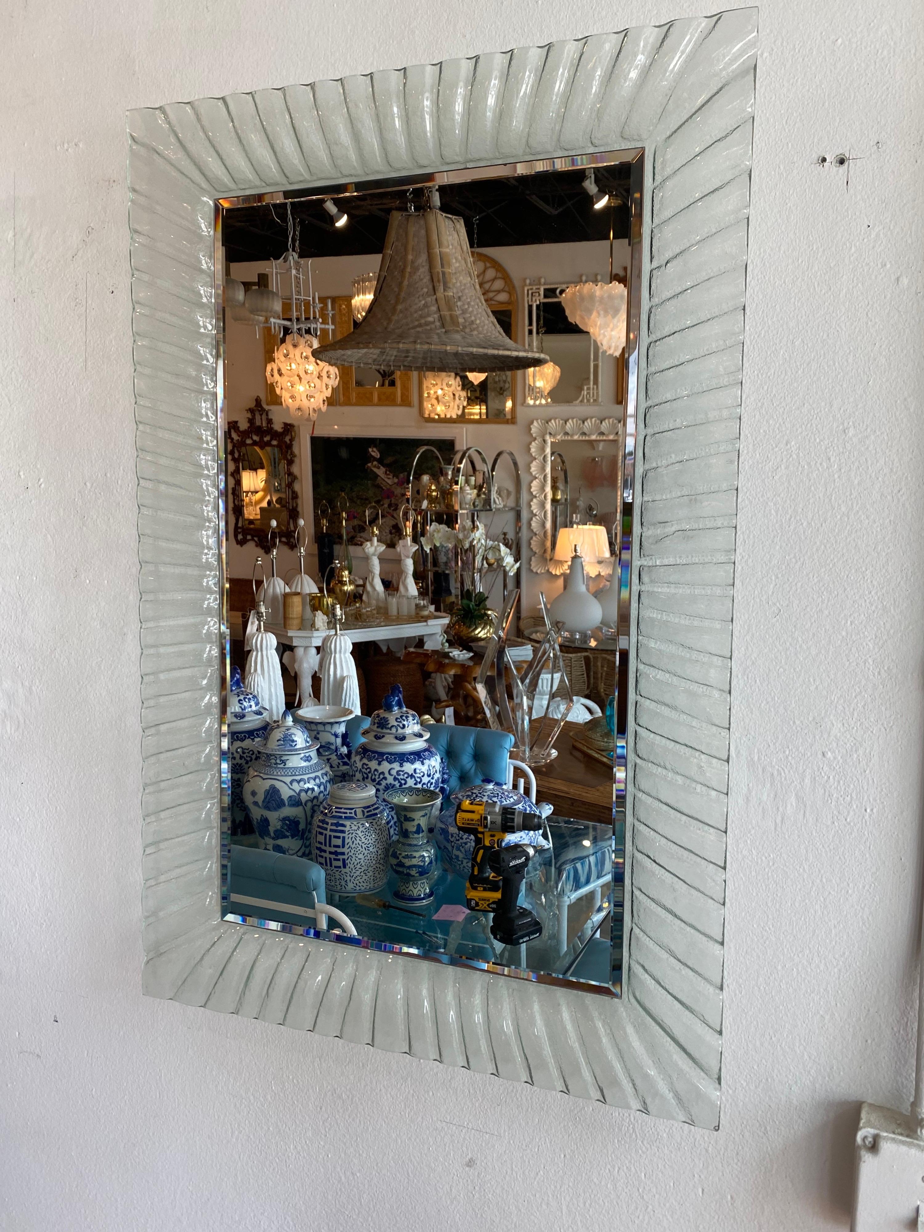 Vintage Pair of Italian Murano Wavy Glass Wall Mirrors  6