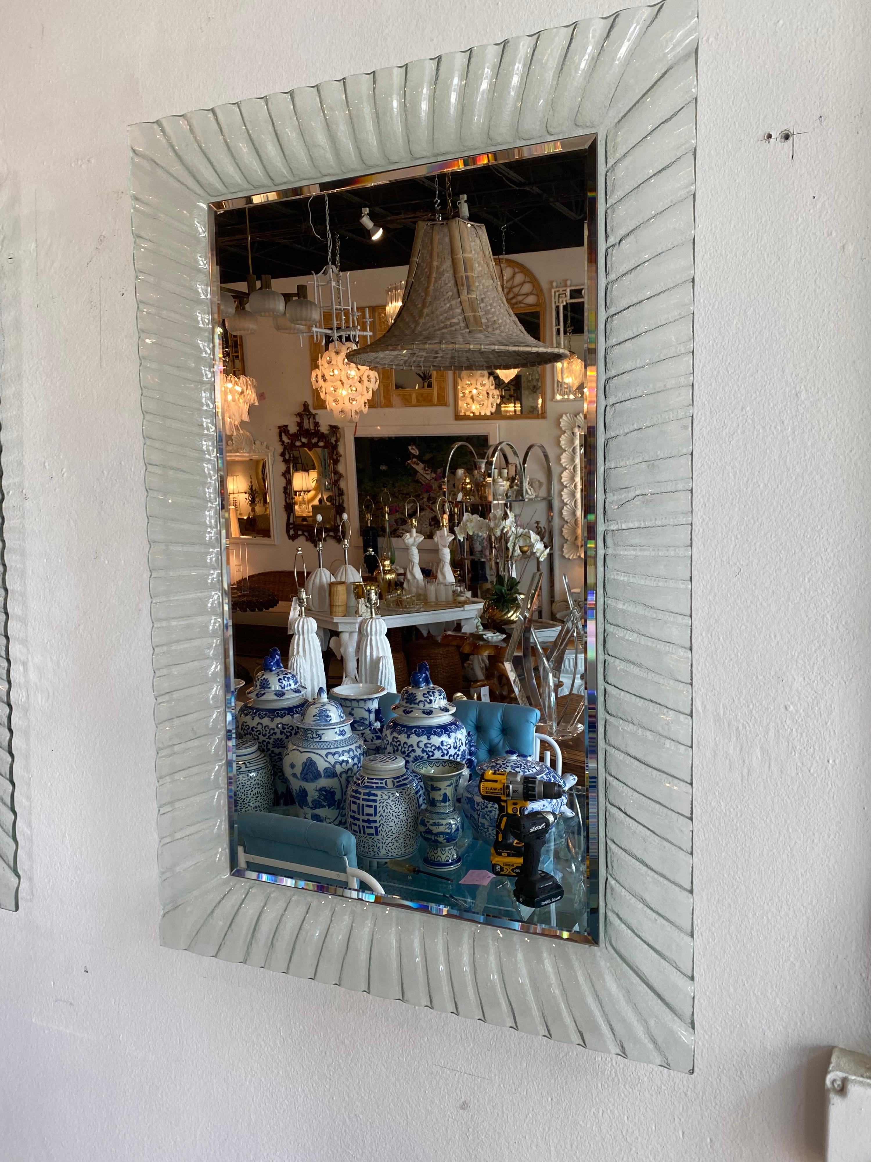 Vintage Pair of Italian Murano Wavy Glass Wall Mirrors  7