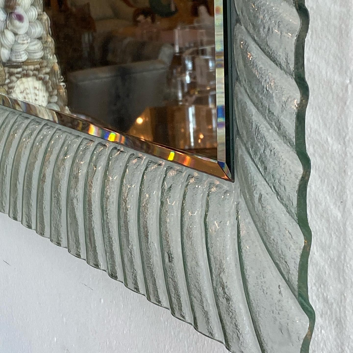 Hollywood Regency Vintage Pair of Italian Murano Wavy Glass Wall Mirrors 