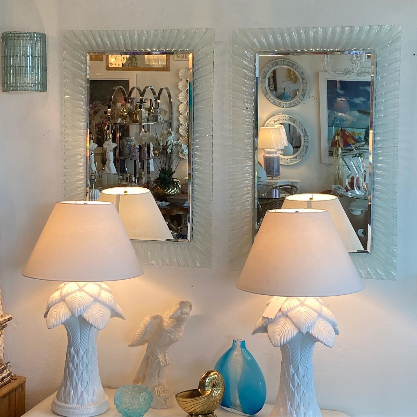Vintage Pair of Italian Murano Wavy Glass Wall Mirrors  In Good Condition In West Palm Beach, FL