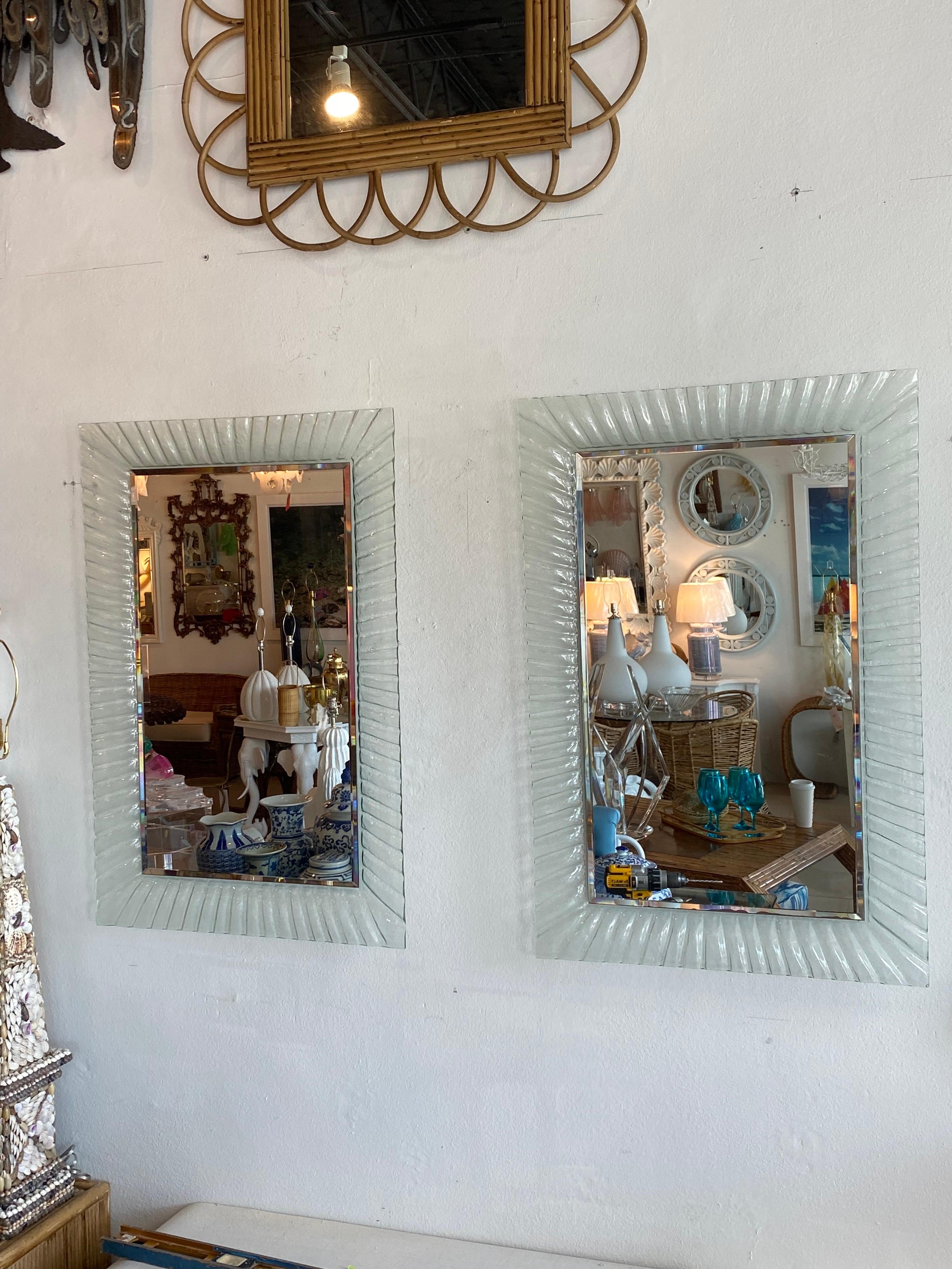Vintage Pair of Italian Murano Wavy Glass Wall Mirrors  4