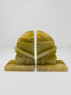Vintage Pair of Native American Profile Onyx Stone Bookends