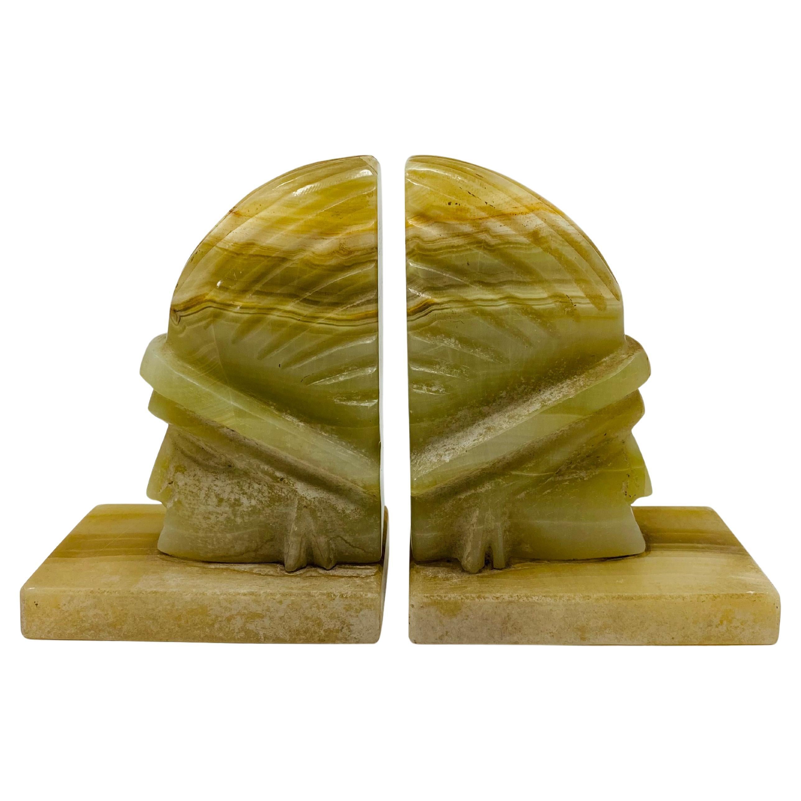 Vintage Pair of Native American Profile Onyx Stone Bookends