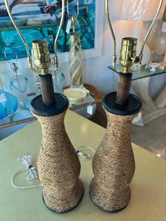 Vintage Pair of Nautical Rope Table Lamps Newly Wired New 3 Way Brass Sockets