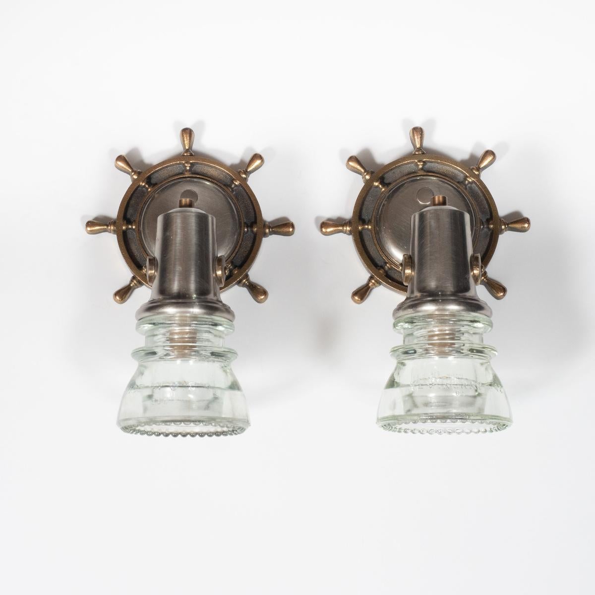 Mid-Century Modern Vintage Pair of Nautically Themed Sconces For Sale