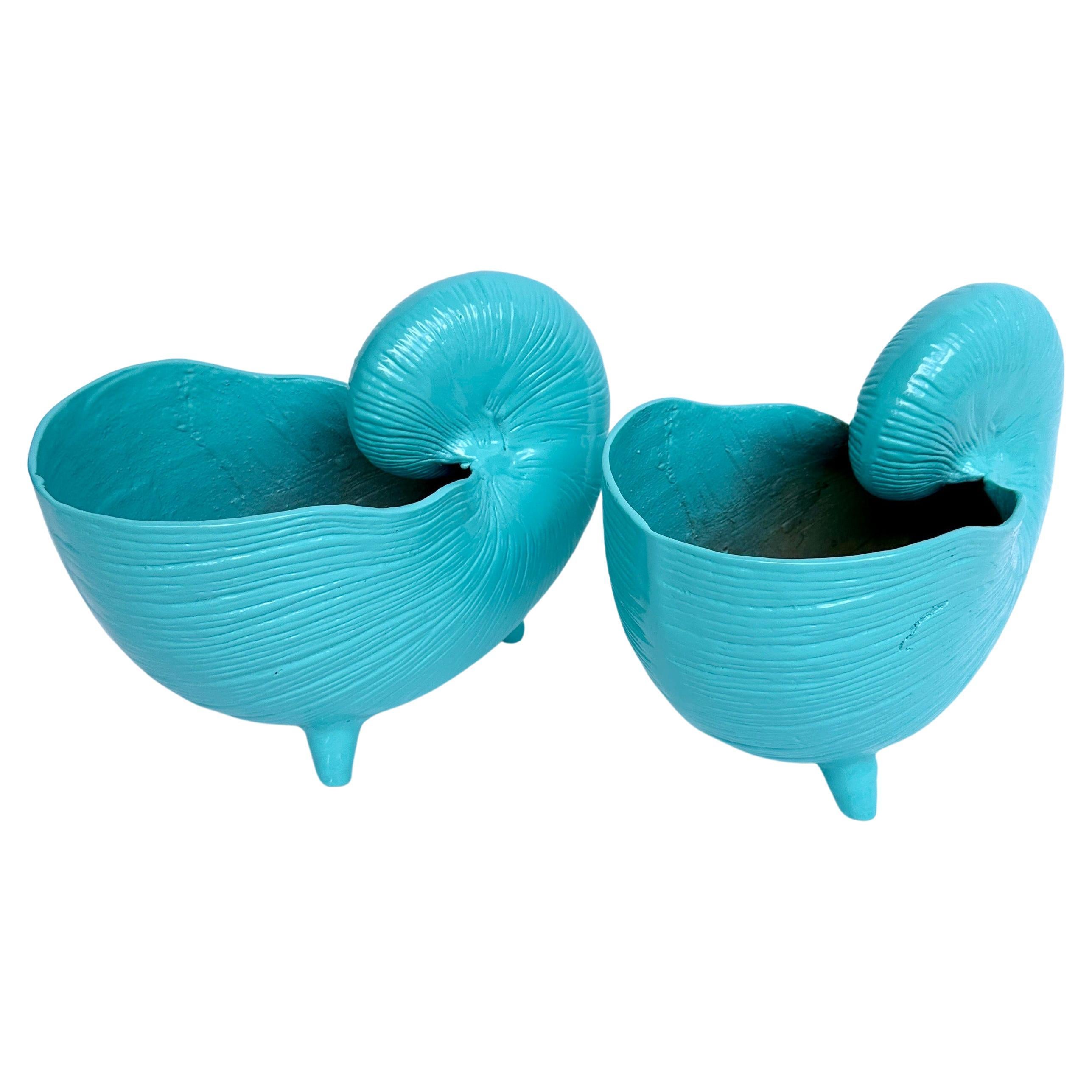 Vintage Pair of Nautilus Planters or Jardinières, Blue Powder-Coated  In Good Condition For Sale In Haddonfield, NJ