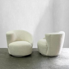 Vintage Pair of Nautilus Swivel Loungers in Ivory Italian Bouclé, by Weiman