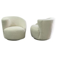 Vintage Pair of Nautilus Swivel Loungers in Ivory Italian Bouclé, by Weiman