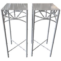 Vintage Pair of Newly Powder-Coated Faux Bamboo Chinese Chippendale Plant Stands