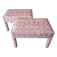 Vintage Pair of Newly Upholstered Coral Parsons Benches Ottomans Stools
