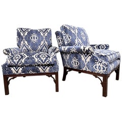 Vintage pair of newly upholstered cut velvet club chairs