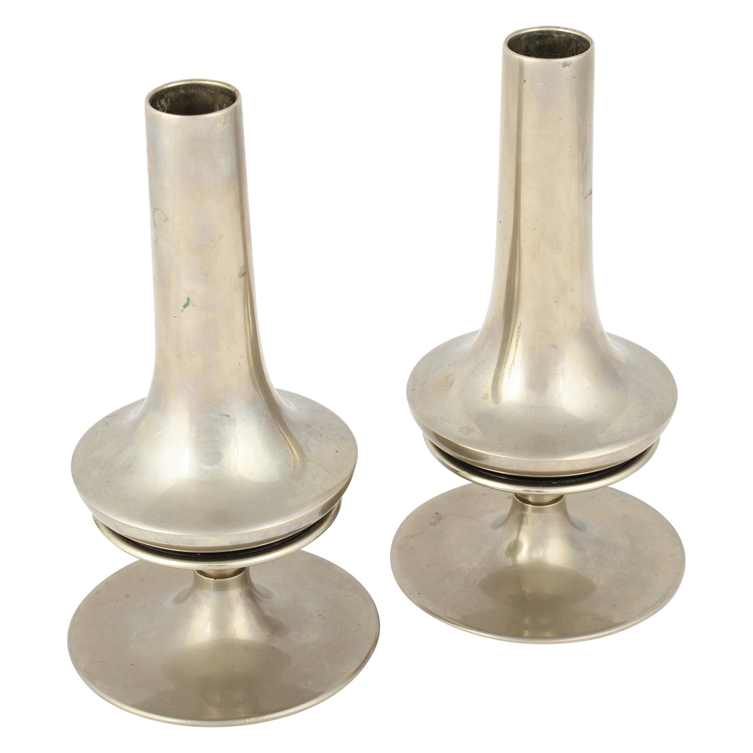 Vintage Pair of Nicle-Plated Candlesticks, Germany, Early 20th Century