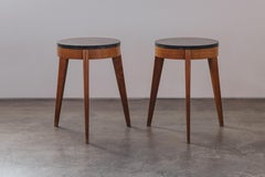 Vintage Pair Of Oak And Bluestone Side Tables From France, Circa 1960