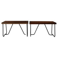 Vintage Pair Of Oak And Steel Console Tables From France, Circa 1960