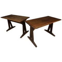 Vintage Pair of Oak Bistro Tables from France, 1950s
